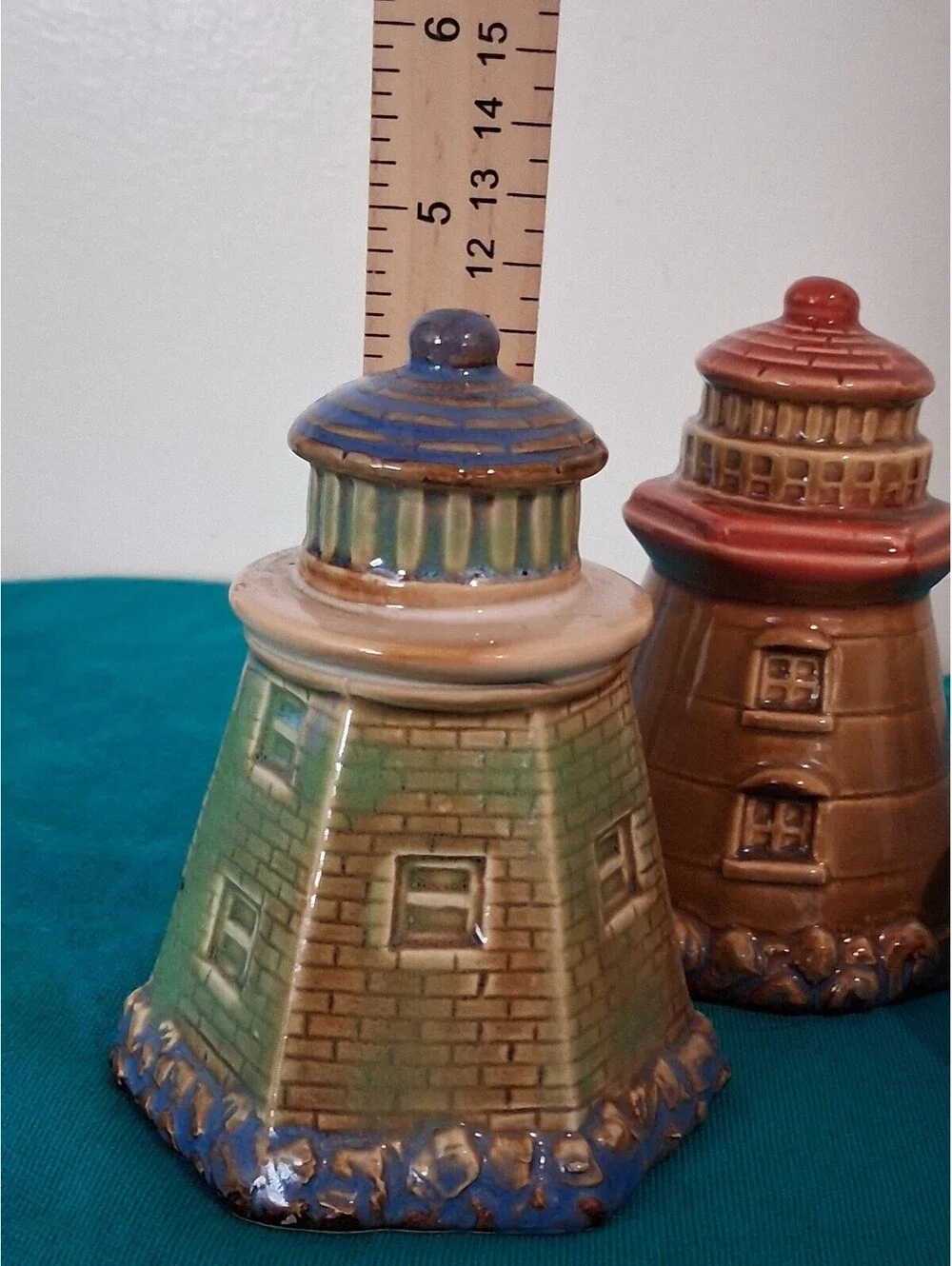 Set of 4 Ceramic garden ridge Lighthouse  Decorative Coastal Home Accents